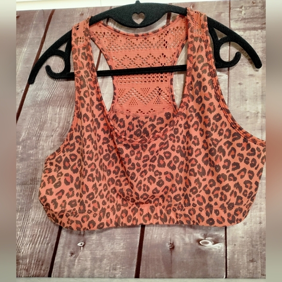 ZYIA Active Rust Leopard Shoulder Sports Bra Lace Racerback Comfy Sz XL - Picture 1 of 10